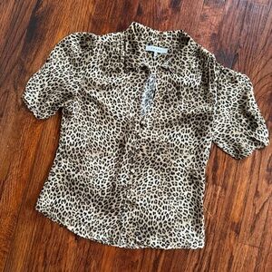 FRAME SILK LEOPARD PRINT SHORT PUFF SLEEVE BLOUSE XS